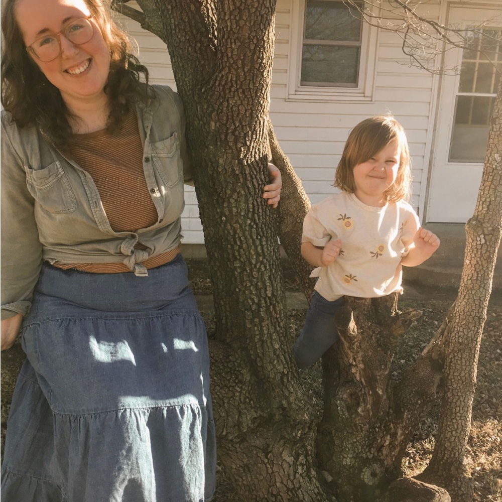 Tiered Chambray Skirt / M